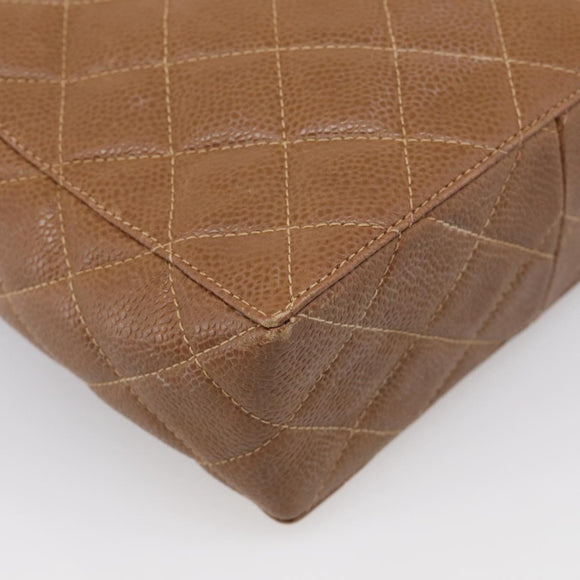 CHANEL Matelasse Shoulder Bag Caviar Skin Brown Gold Tone CC Auth BA16932V