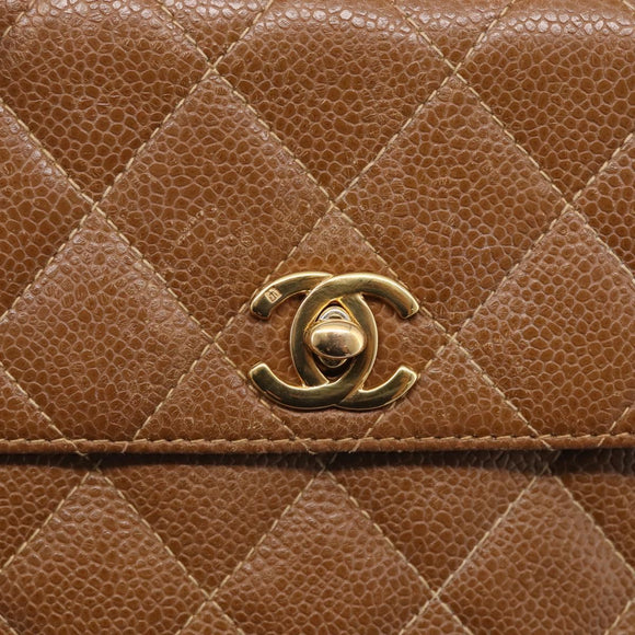 CHANEL Matelasse Shoulder Bag Caviar Skin Brown Gold Tone CC Auth BA16932V
