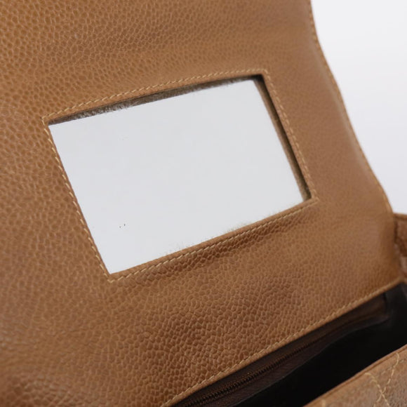 CHANEL Matelasse Shoulder Bag Caviar Skin Brown Gold Tone CC Auth BA16932V