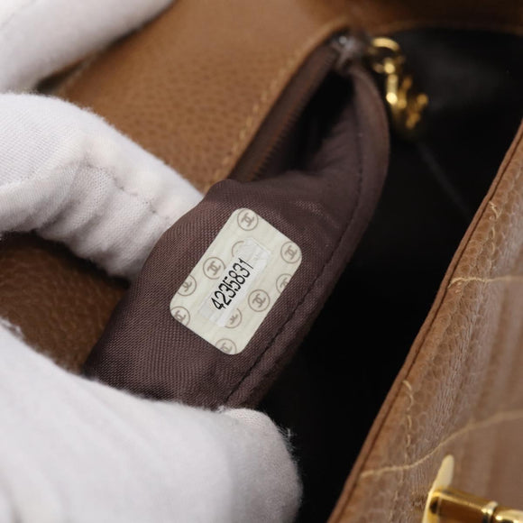 CHANEL Matelasse Shoulder Bag Caviar Skin Brown Gold Tone CC Auth BA16932V