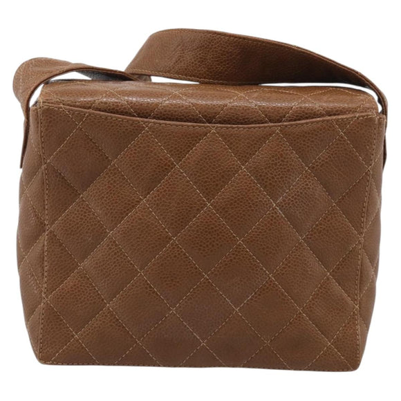 CHANEL Matelasse Shoulder Bag Caviar Skin Brown Gold Tone CC Auth BA16932V