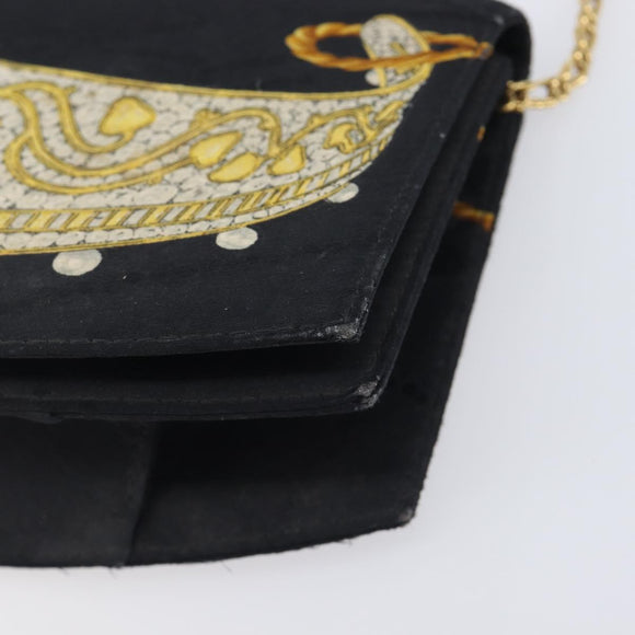 Cartier Chain Shoulder Bag cotton Black Gold Tone Auth BA16941