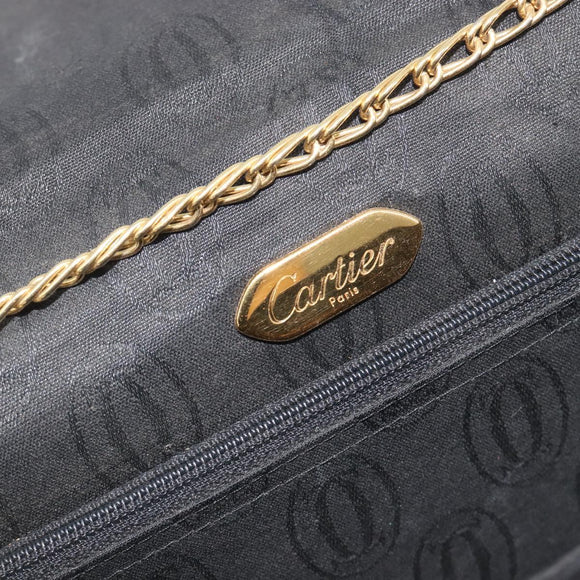 Cartier Chain Shoulder Bag cotton Black Gold Tone Auth BA16941