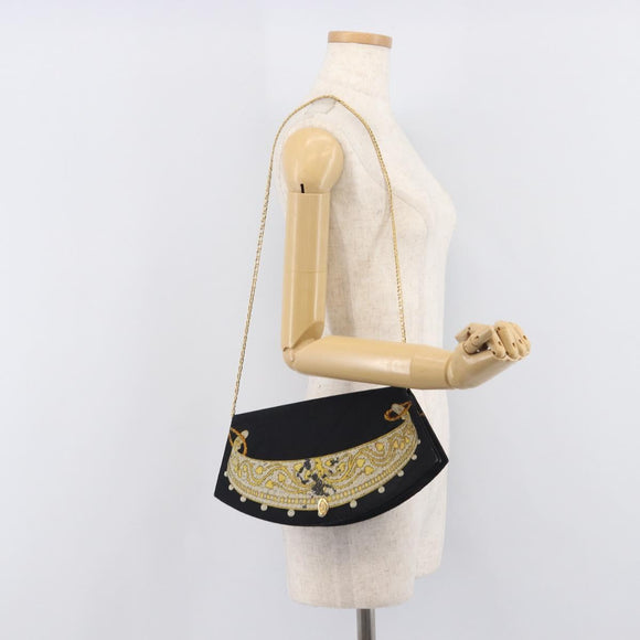 Cartier Chain Shoulder Bag cotton Black Gold Tone Auth BA16941