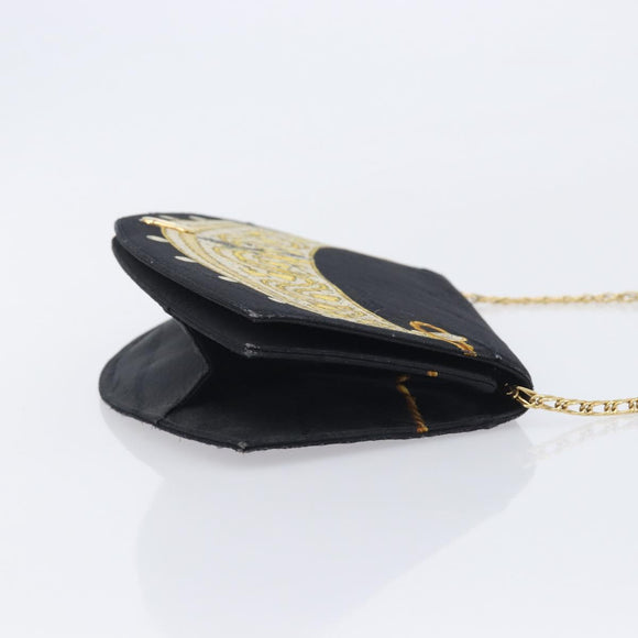 Cartier Chain Shoulder Bag cotton Black Gold Tone Auth BA16941