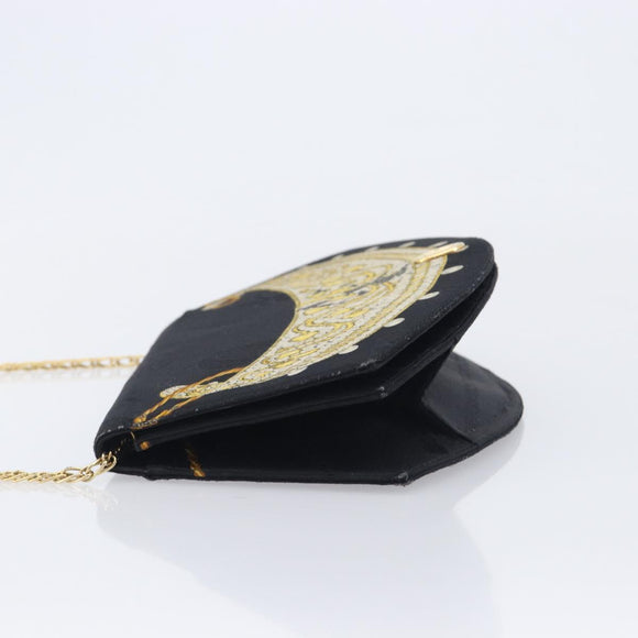 Cartier Chain Shoulder Bag cotton Black Gold Tone Auth BA16941