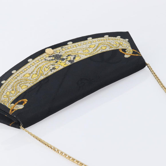 Cartier Chain Shoulder Bag cotton Black Gold Tone Auth BA16941