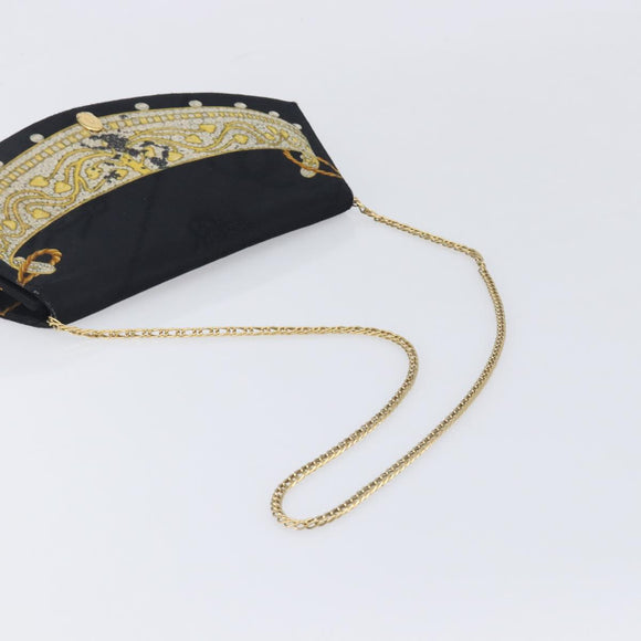 Cartier Chain Shoulder Bag cotton Black Gold Tone Auth BA16941