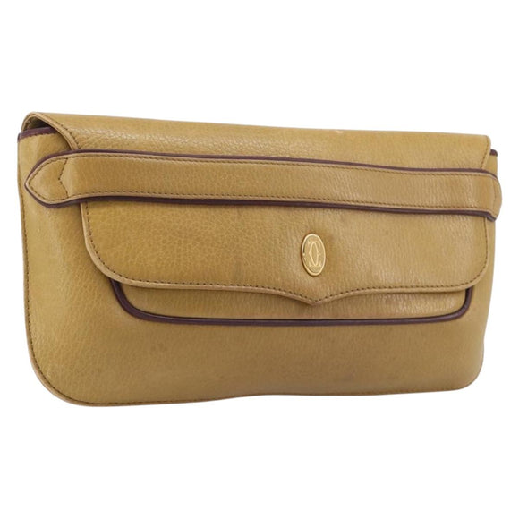 Cartier Must Line Clutch Bag Leather Beige Gold Tone Auth BA16943