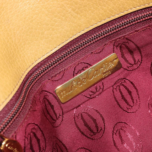 Cartier Must Line Clutch Bag Leather Beige Gold Tone Auth BA16943