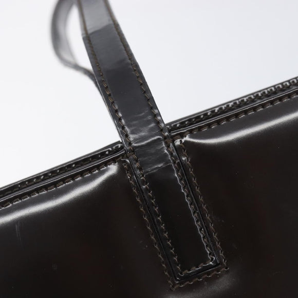 Salvatore Ferragamo Gancini Tote Bag Patent Dark Brown Gold Tone Auth BA16946