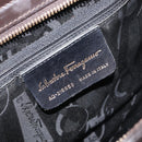Salvatore Ferragamo Gancini Tote Bag Patent Dark Brown Gold Tone Auth BA16946-18