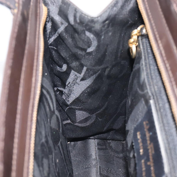 Salvatore Ferragamo Gancini Tote Bag Patent Dark Brown Gold Tone Auth BA16946