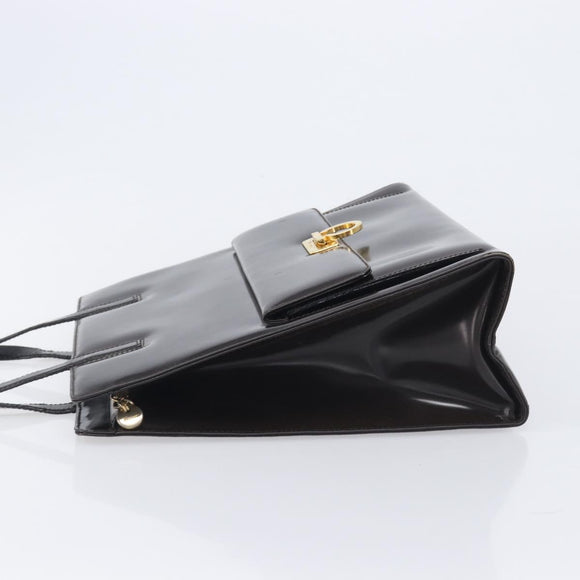 Salvatore Ferragamo Gancini Tote Bag Patent Dark Brown Gold Tone Auth BA16946
