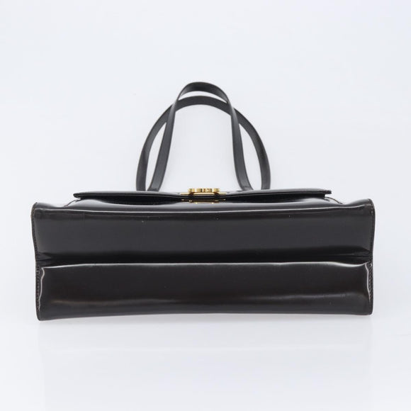 Salvatore Ferragamo Gancini Tote Bag Patent Dark Brown Gold Tone Auth BA16946