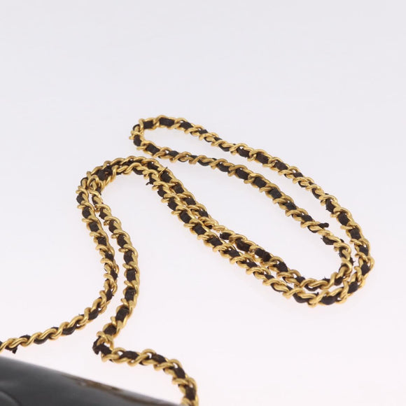 CHANEL Chain Shoulder Bag Patent Black Gold Tone CC Auth BA16956