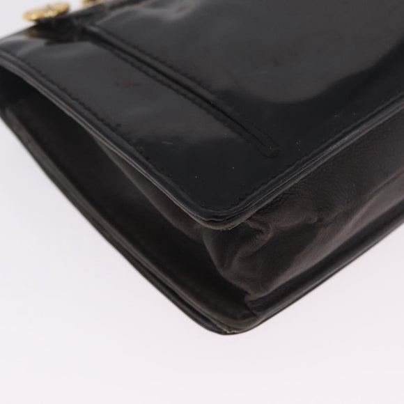 CHANEL Chain Shoulder Bag Patent Black Gold Tone CC Auth BA16956