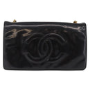 CHANEL Chain Shoulder Bag Patent Black Gold Tone CC Auth BA16956-2