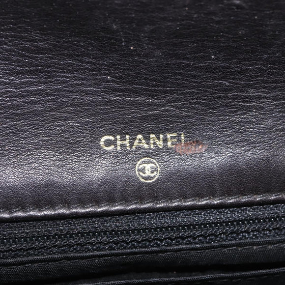 CHANEL Chain Shoulder Bag Patent Black Gold Tone CC Auth BA16956