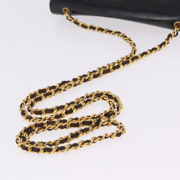 CHANEL Chain Shoulder Bag Patent Black Gold Tone CC Auth BA16956