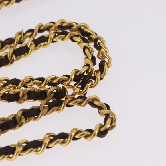 CHANEL Chain Shoulder Bag Patent Black Gold Tone CC Auth BA16956