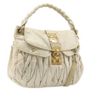 Miu Miu Matelasse Hand Bag Leather 2way Ivory Gold Tone Auth BA16957-1
