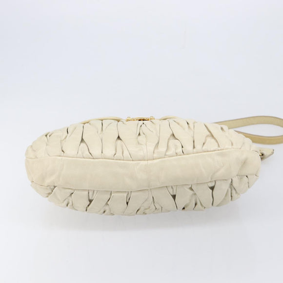 Miu Miu Matelasse Hand Bag Leather 2way Ivory Gold Tone Auth BA16957