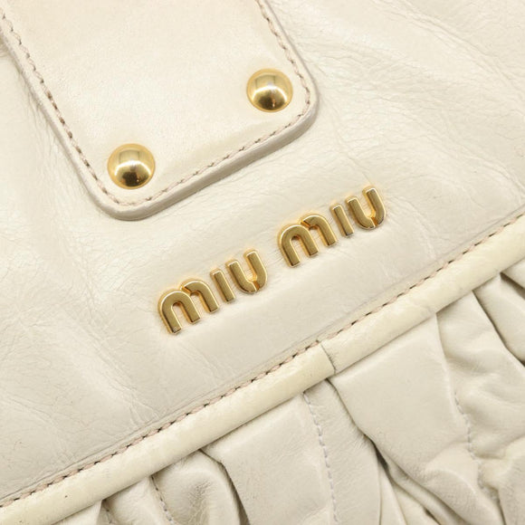 Miu Miu Matelasse Hand Bag Leather 2way Ivory Gold Tone Auth BA16957