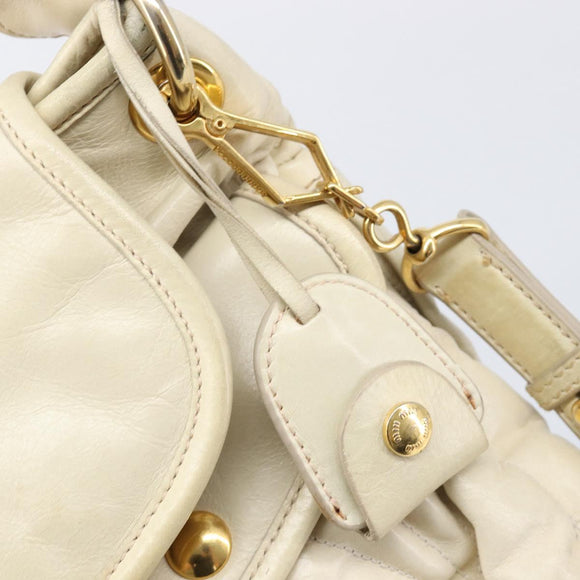 Miu Miu Matelasse Hand Bag Leather 2way Ivory Gold Tone Auth BA16957