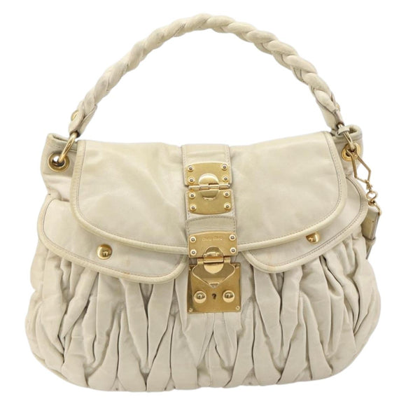 Miu Miu Matelasse Hand Bag Leather 2way Ivory Gold Tone Auth BA16957