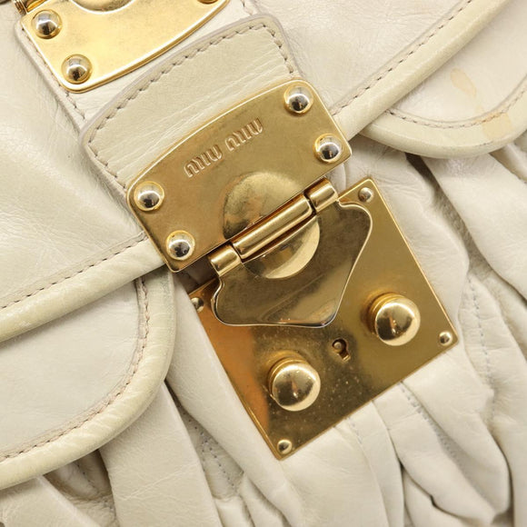 Miu Miu Matelasse Hand Bag Leather 2way Ivory Gold Tone Auth BA16957