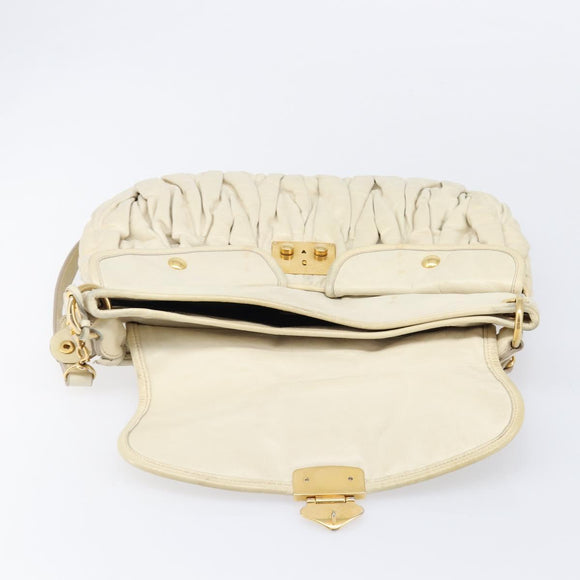 Miu Miu Matelasse Hand Bag Leather 2way Ivory Gold Tone Auth BA16957