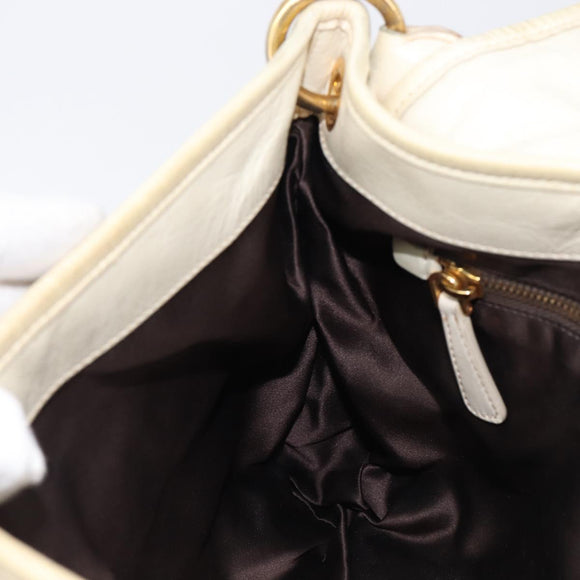 Miu Miu Matelasse Hand Bag Leather 2way Ivory Gold Tone Auth BA16957