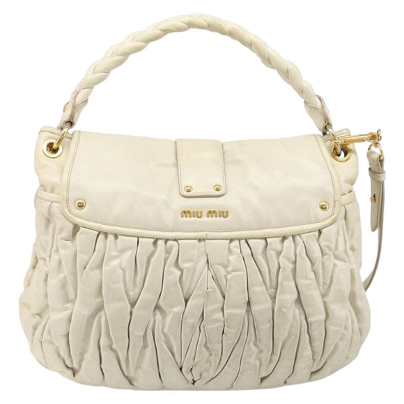Miu Miu Matelasse Hand Bag Leather 2way Ivory Gold Tone Auth BA16957