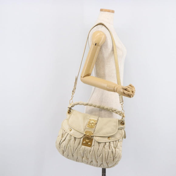 Miu Miu Matelasse Hand Bag Leather 2way Ivory Gold Tone Auth BA16957