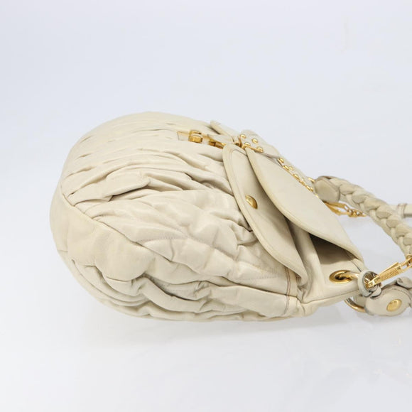 Miu Miu Matelasse Hand Bag Leather 2way Ivory Gold Tone Auth BA16957