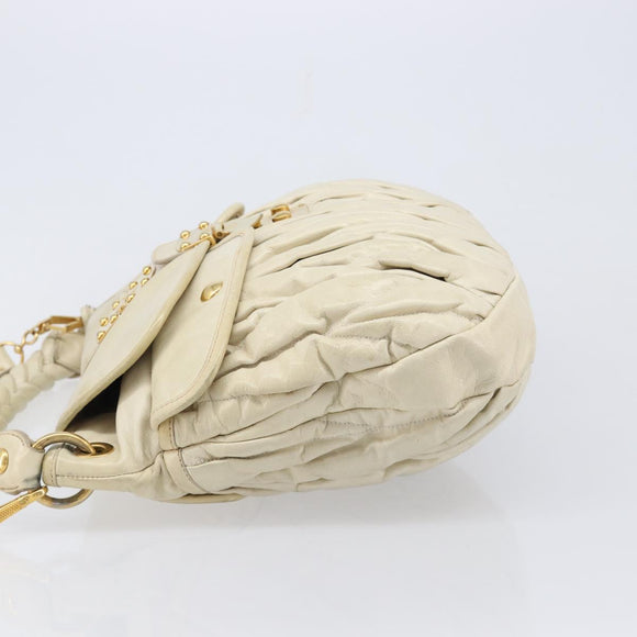 Miu Miu Matelasse Hand Bag Leather 2way Ivory Gold Tone Auth BA16957