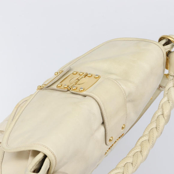 Miu Miu Matelasse Hand Bag Leather 2way Ivory Gold Tone Auth BA16957