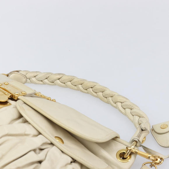 Miu Miu Matelasse Hand Bag Leather 2way Ivory Gold Tone Auth BA16957