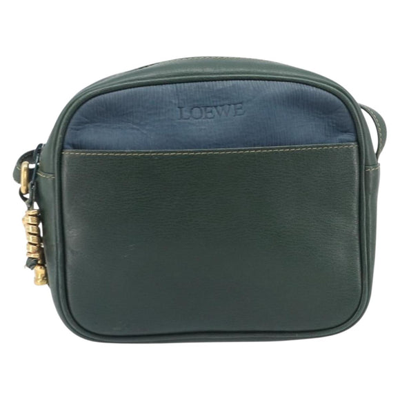 LOEWE Velazquez Shoulder Bag Leather Green Gold Tone Auth BA16958