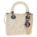 Christian Dior Lady Dior Hand Bag Canvas 2way White Silver Auth BA16979V-1