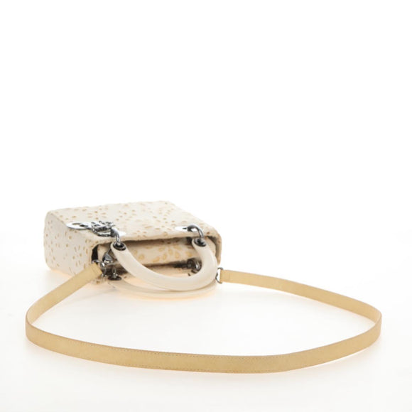 Christian Dior Lady Dior Hand Bag Canvas 2way White Silver Auth BA16979V