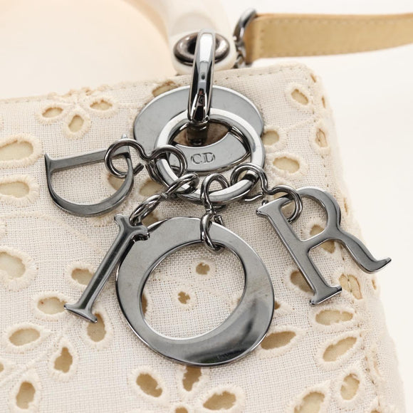 Christian Dior Lady Dior Hand Bag Canvas 2way White Silver Auth BA16979V