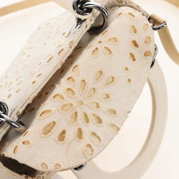 Christian Dior Lady Dior Hand Bag Canvas 2way White Silver Auth BA16979V