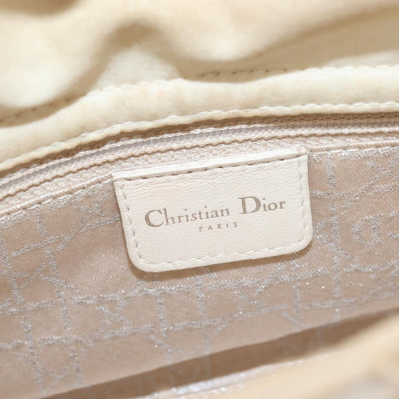 Christian Dior Lady Dior Hand Bag Canvas 2way White Silver Auth BA16979V
