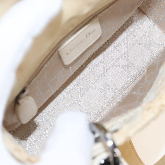 Christian Dior Lady Dior Hand Bag Canvas 2way White Silver Auth BA16979V