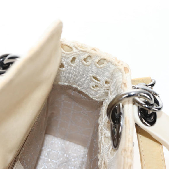 Christian Dior Lady Dior Hand Bag Canvas 2way White Silver Auth BA16979V