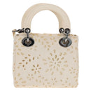 Christian Dior Lady Dior Hand Bag Canvas 2way White Silver Auth BA16979V-3