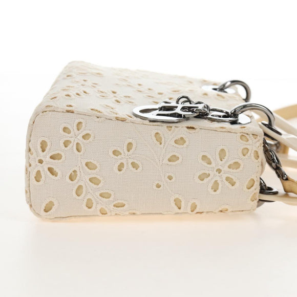 Christian Dior Lady Dior Hand Bag Canvas 2way White Silver Auth BA16979V