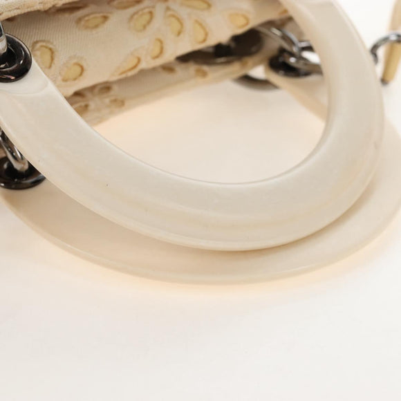 Christian Dior Lady Dior Hand Bag Canvas 2way White Silver Auth BA16979V